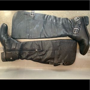 GUESS Knee Length Black Leather Boots